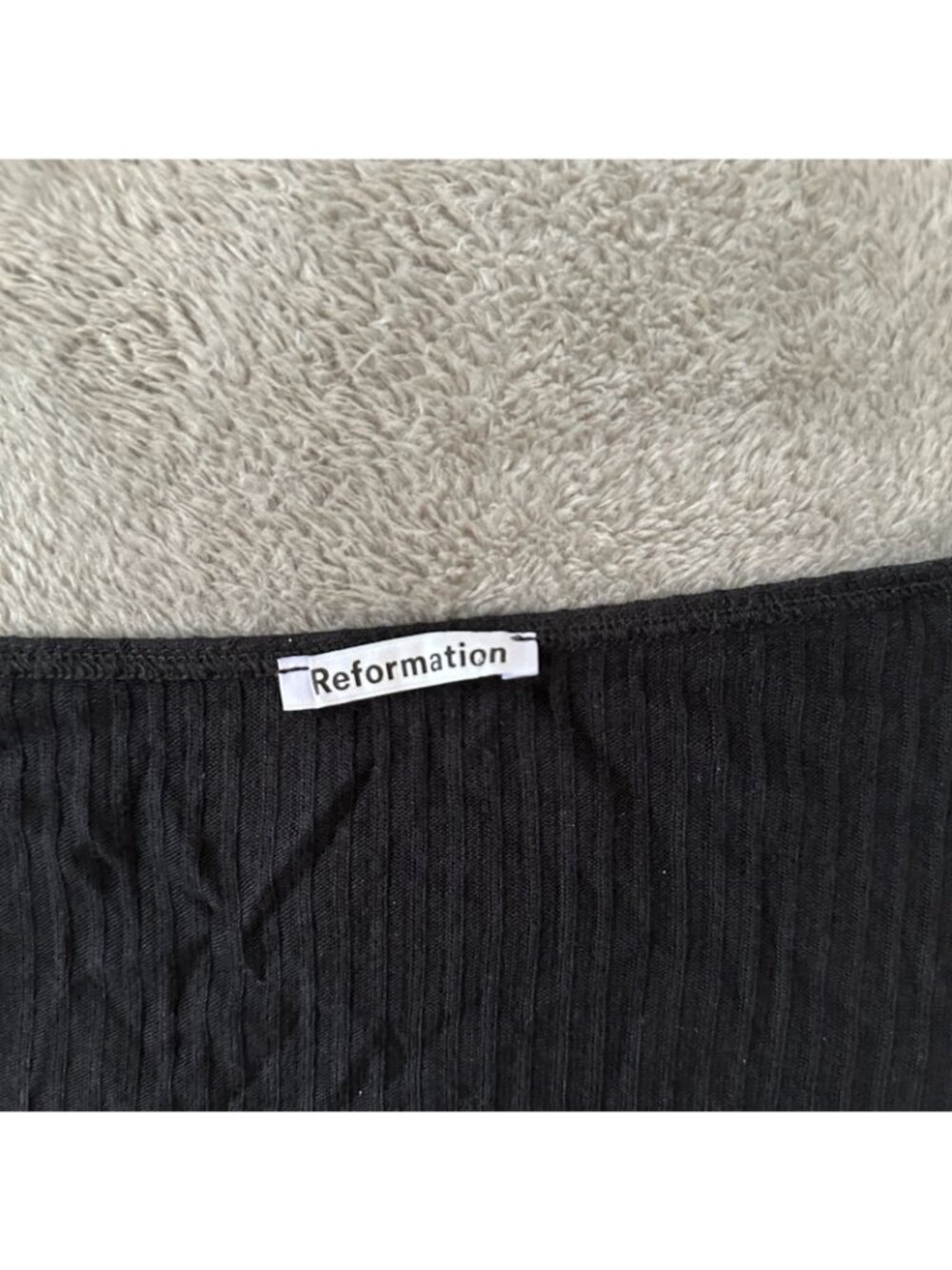 Reformation Square Neck Cap Sleeve Black Ribbed Tee Shirt SMALL - Picture 3 of 6